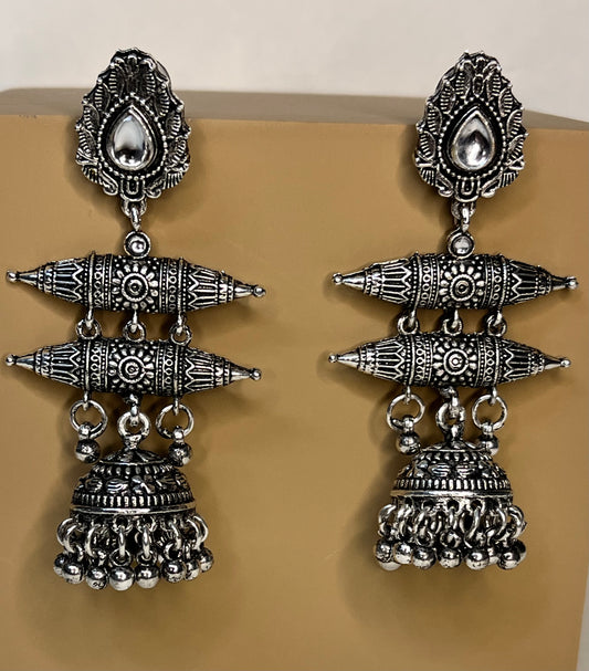 Antique Designer Long Earring With Oxidised Silver Polish ER-12991-23