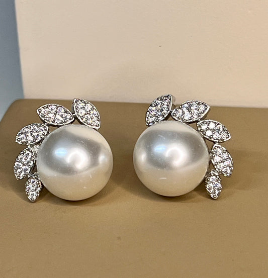 Vintage Clustered Pearl Designer AD Earrings Tops With White Rodium Polish-ER-13744-44