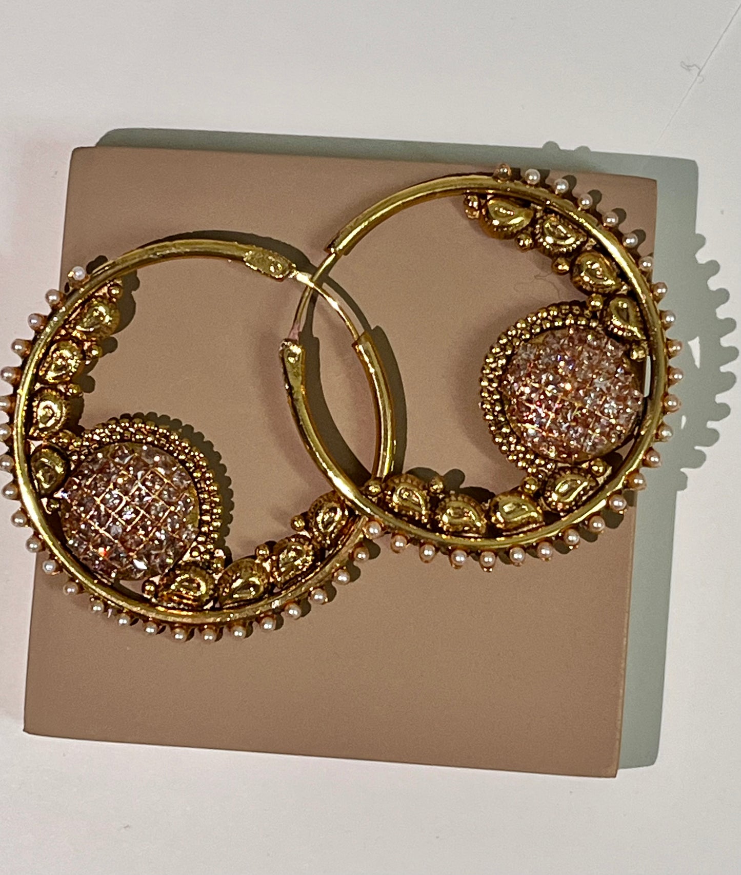 Antique Designer Chand Bali Shape Full White Stones Earrings ER-3325-71