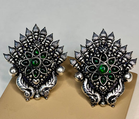 Oxidised Silver Antique Designer Earrings-ER-9321-57