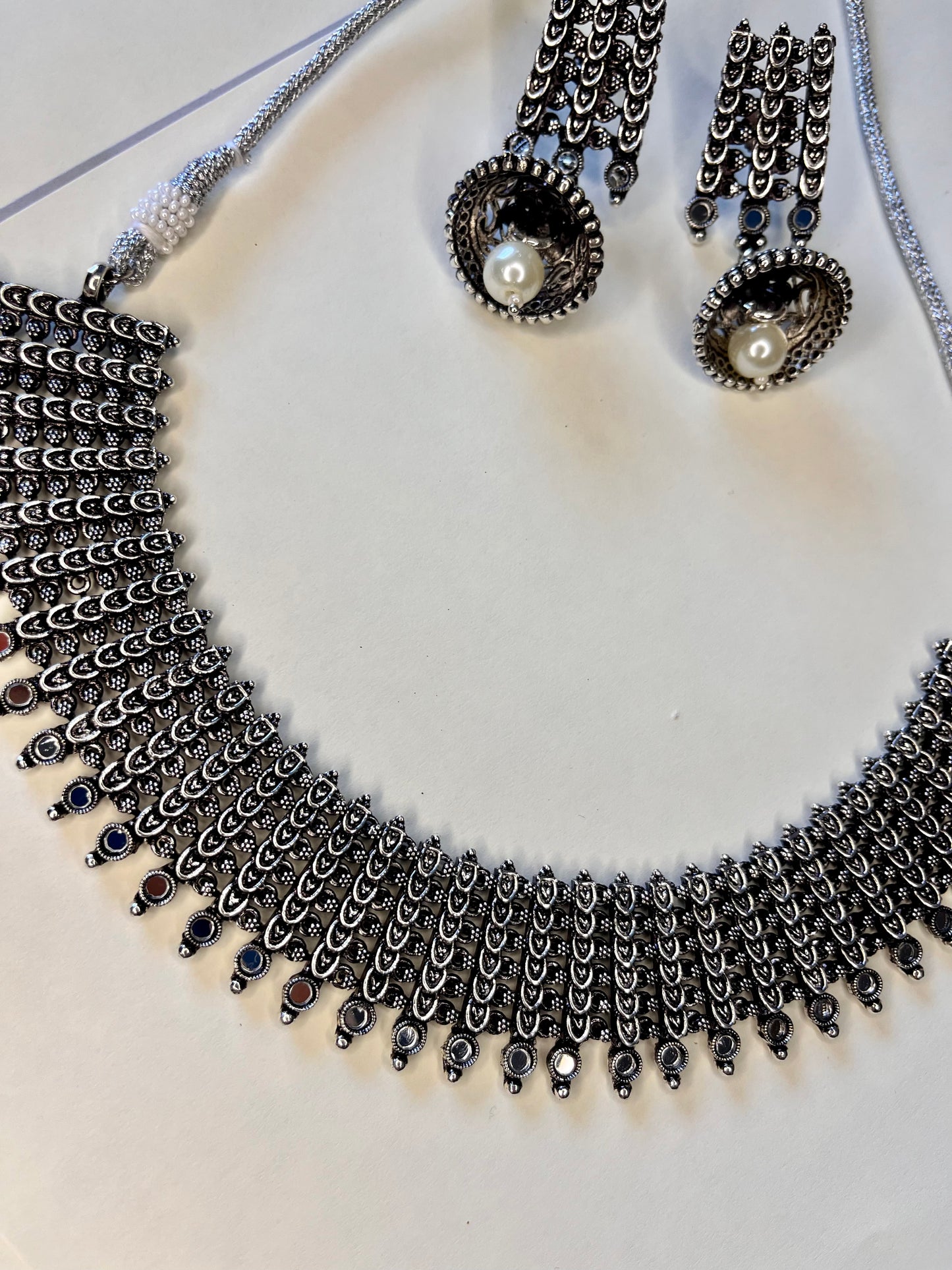 Oxidised Silver Polish Short Necklace Set-NS-12496-159