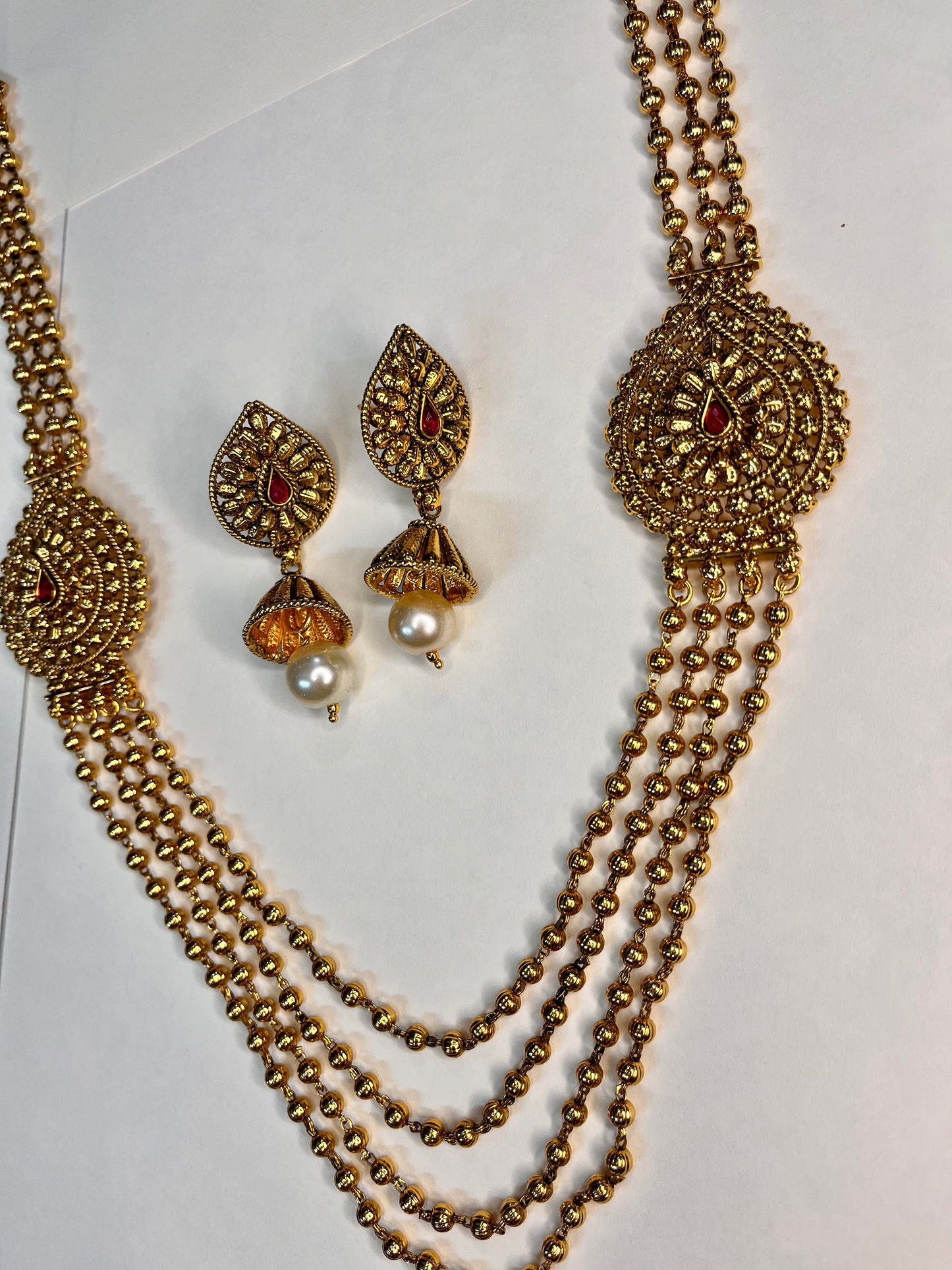 Dual Paan Multi Layer Chain Necklace With High Gold Polish-NS-5296-187