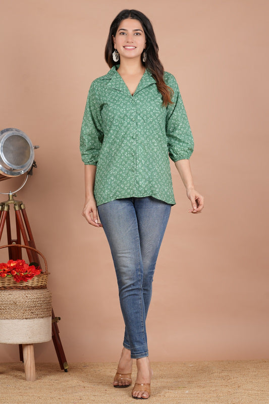 Mint Green White Dotted Shirt For Women