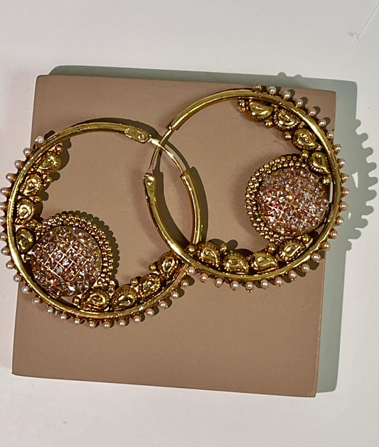 Antique Designer Chand Bali Shape Full White Stones Earrings ER-3325-71